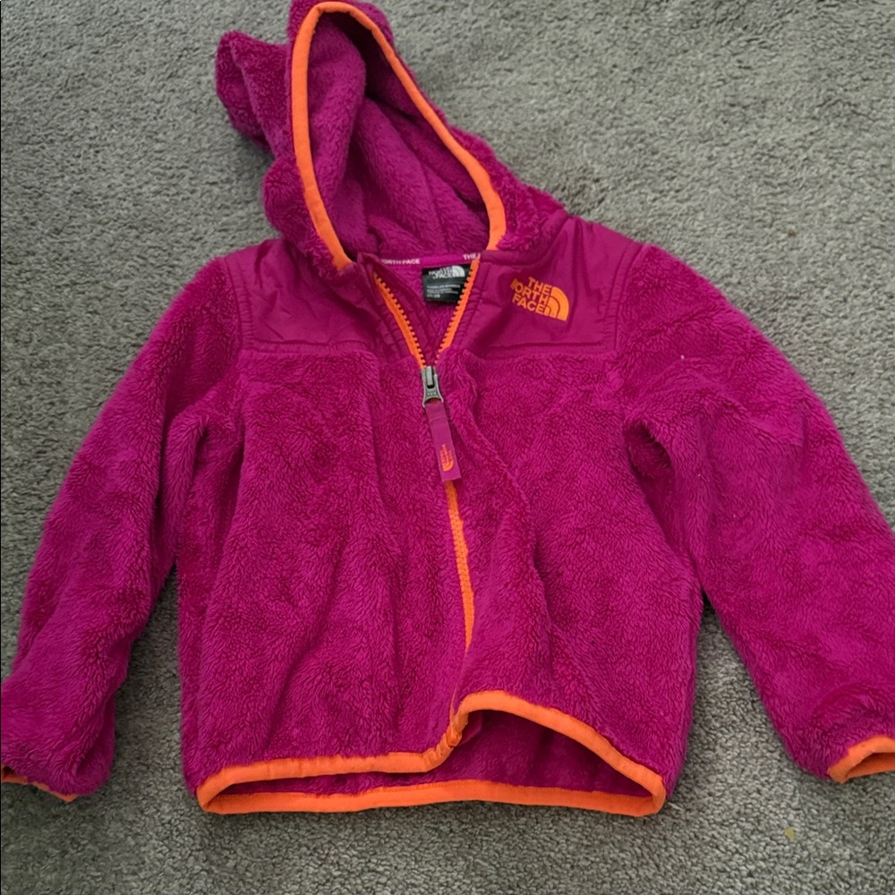 The North Face Magenta Fleece Jacket with Orange Trim